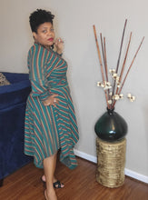 Load image into Gallery viewer, Green striped wrap dress