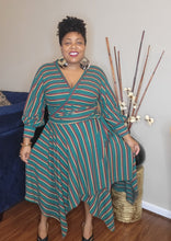 Load image into Gallery viewer, Green striped wrap dress