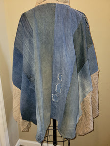 Denim shawl poncho
